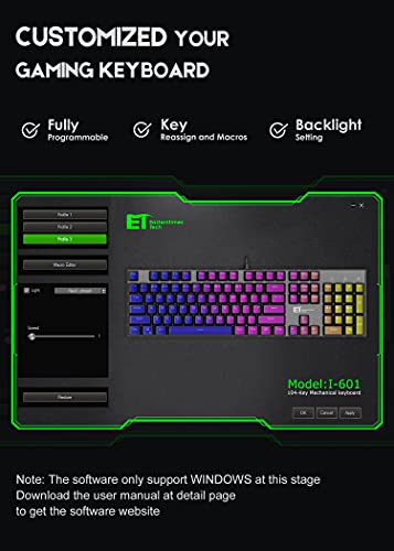 MIQ Mechanical Gaming Keyboard,Wired 104 Keys RGB Keyboard with Blue Switch, Programmable RGB Backlit for Windows Gaming PC