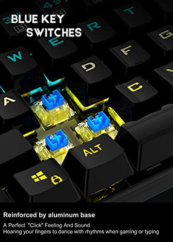 MIQ Mechanical Gaming Keyboard,Wired 104 Keys RGB Keyboard with Blue Switch, Programmable RGB Backlit for Windows Gaming PC