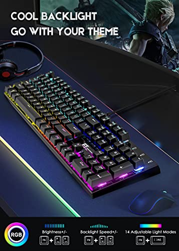MIQ Mechanical Gaming Keyboard,Wired 104 Keys RGB Keyboard with Blue Switch, Programmable RGB Backlit for Windows Gaming PC