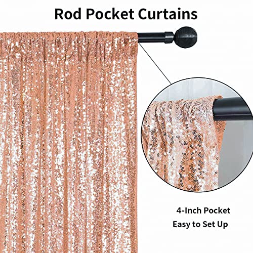 Sequin Curtain Backdrop 2 Panels Set Rose Gold 2FTx8FT Sequin Photography Backdrop Curtain Sparkle Background Drapes for Christmas Wedding Party Decoration