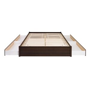 Prepac Select King 4 Post Platform Bed with 4 Drawers, 83" L x 79" W x 16" H, Espresso & King Bookcase Headboard, Espresso