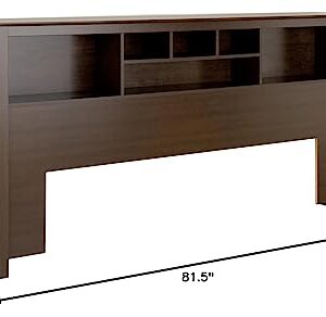 Prepac Select King 4 Post Platform Bed with 4 Drawers, 83" L x 79" W x 16" H, Espresso & King Bookcase Headboard, Espresso