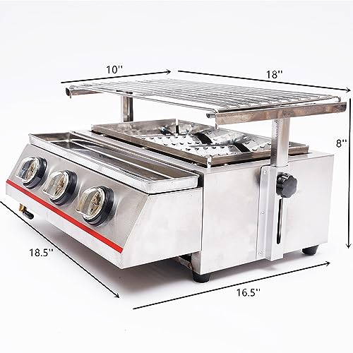 Portable Grill 3-Burner Tabletop Propane Gas Grill 18'' x 10'' Outdoor Camping Cooking Grill Table Top Propane Gas BBQ Patio Garden Picnic Backyard Barbecue Grill