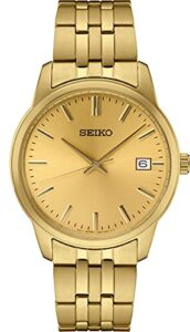 seiko sur442 watch for men - essentials collection - gold-tone stainless steel case and bracelet, champagne dial