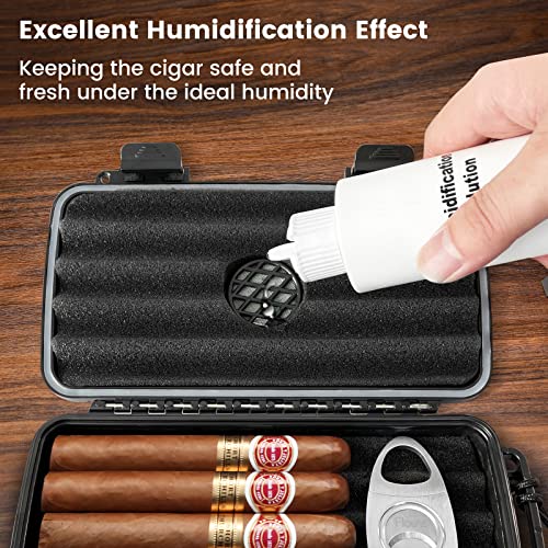 Flauno Travel Cigar Humidor Case - Portable Cigar Box with Humidifier Disc & Cigar Cutter | Waterproof | Crushproof | Airtight | Durable (Holds up to 5 Cigars)