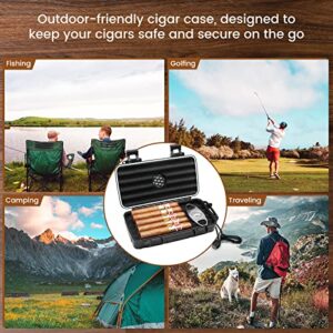 Flauno Travel Cigar Humidor Case - Portable Cigar Box with Humidifier Disc & Cigar Cutter | Waterproof | Crushproof | Airtight | Durable (Holds up to 5 Cigars)