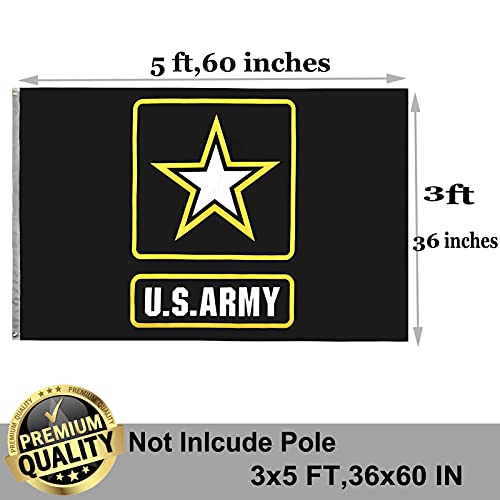 US Army Military Flag 3x5 Outdoor Made In USA Double Sided- American United States Army Star Black Flags 3 Ply Heavy Duty Fade Resistant Banner for Outdoor Indoor Garage Wall