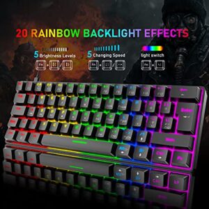 60% True Mechanical Gaming Keyboard Ultra-compact with 20 Rainbow Backlit Type C Wired Programmable 62 Keys Tactile Blue Switch Waterproof Non-Conflict and Gaming Mouse Pad  for PC/Laptop/PS5（Black)