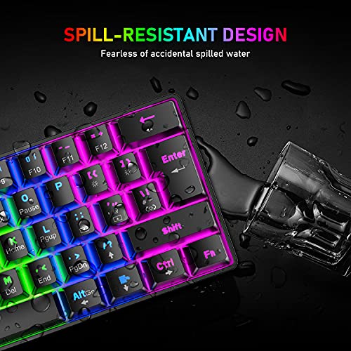 60% True Mechanical Gaming Keyboard Ultra-compact with 20 Rainbow Backlit Type C Wired Programmable 62 Keys Tactile Blue Switch Waterproof Non-Conflict and Gaming Mouse Pad  for PC/Laptop/PS5（Black)