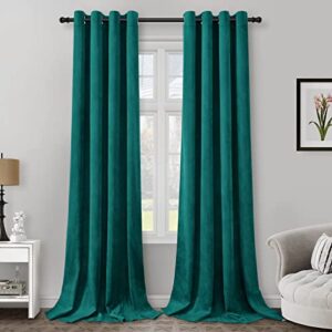 homeideas emerald green velvet curtains 84 inches long 2 panel heavy duty dark green curtains for living room thermal insulated grommet window curtains for bedroom
