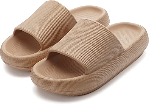 BRONAX House Slides for Women and Men Size 10 Pillow Soft Foam Home Shower Bathroom Slippers Sandals for Male Female Comfy Cushioned Thick Sole 42-43 Brown