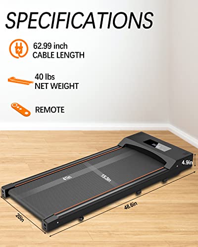 TODO Under Desk Treadmill Walking Pad 2 in 1 Walkstation Jogging Running Portable Installation Free for Home Office Use, Slim Flat LED Display and Remote Control