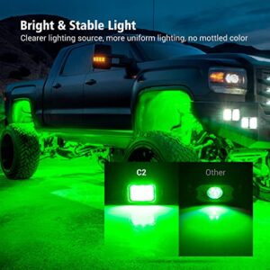 MICTUNING C2 Curved Green LED Rock Lights - 4 Pods Underglow Lights Compatible for Car Truck Offroad ATV UTV Boat