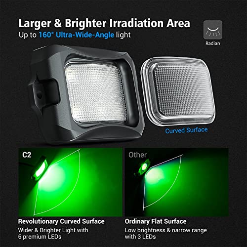 MICTUNING C2 Curved Green LED Rock Lights - 4 Pods Underglow Lights Compatible for Car Truck Offroad ATV UTV Boat