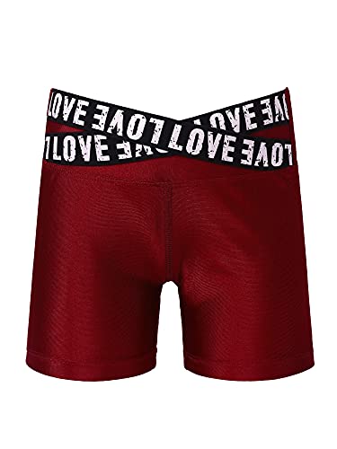 Hansber Kids Girls Boycut Shorts Solid Color Sports/Dance/Gymnastics Athletic Bottoms Summer Hot Pants Letter Burgundy 12