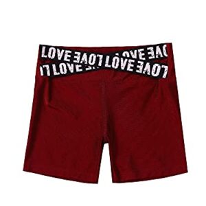 Hansber Kids Girls Boycut Shorts Solid Color Sports/Dance/Gymnastics Athletic Bottoms Summer Hot Pants Letter Burgundy 12