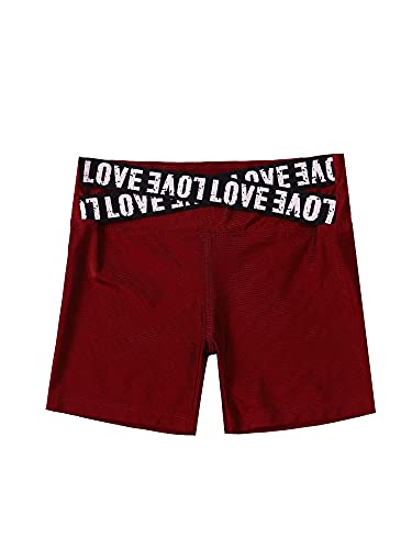 Hansber Kids Girls Boycut Shorts Solid Color Sports/Dance/Gymnastics Athletic Bottoms Summer Hot Pants Letter Burgundy 12