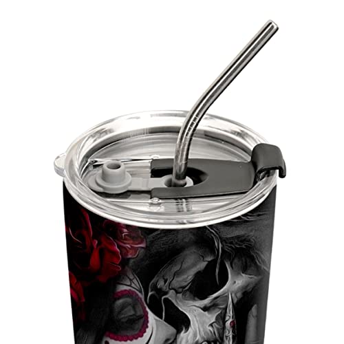 64HYDRO 20oz Couples Gifts for Husband and Wife, Cool Gifts for Couple, Valentines Day Gifts for Him, Her, Goth Gifts Gothic Gifts Tattoo Skull Couple Tumbler Cup, Insulated Travel Coffee Mug with Lid