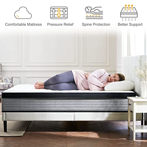 S SECRETLAND Full Mattress, 10 Inch Hybrid Memory Foam Mattress and Individual Pocket Springs,Full Bed in a Box with Pressure Relief and Cooler Cover,Soft Full Size