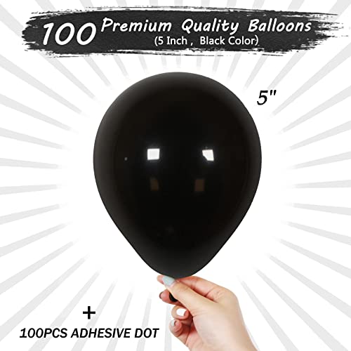 5 Inch Black Balloons 100 Pack, JOGAMS Latex Party Balloons for Birthday Party, Small Balloons for Baby Shower Wedding Anniversary Halloween Party Decorations