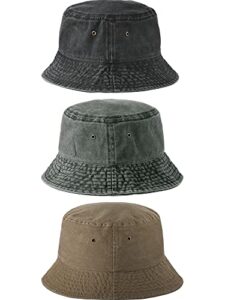 3 pieces denim bucket hat unisex sun hat wide brim fisherman cap for men women teens outdoor (black, light green, beige)