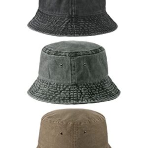 3 Pieces Denim Bucket Hat Unisex Sun Hat Wide Brim Fisherman Cap for Men Women Teens Outdoor (Black, Light Green, Beige)