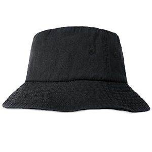 Camptrace Bucket Hat for Women Men Canvas Washed Cotton Trendy Distressed Womens Summer Beach Sun Hats with Detachable String (Black, Large)