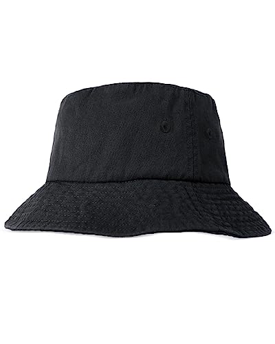 Camptrace Bucket Hat for Women Men Canvas Washed Cotton Trendy Distressed Womens Summer Beach Sun Hats with Detachable String (Black, Large)