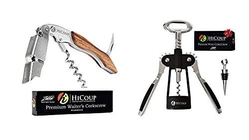 HiCoup Kitchenware Wine Openers - Corkscrew Bottle Openers, Foil Cutter Key for Waiters, Bartenders and Wine Corkscrew & Bottle Opener - Easy To Use, All-In-One Beer And Wine Bottle Openers w/Stopper