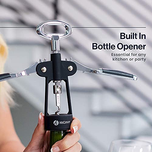 HiCoup Kitchenware Wine Openers - Corkscrew Bottle Openers, Foil Cutter Key for Waiters, Bartenders and Wine Corkscrew & Bottle Opener - Easy To Use, All-In-One Beer And Wine Bottle Openers w/Stopper