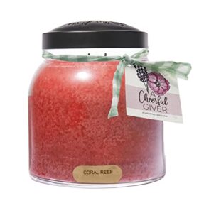 a cheerful giver - coral reef - 34oz papa scented candle jar with lid - keepers of the light - 155 hours of burn time, gift candle, red