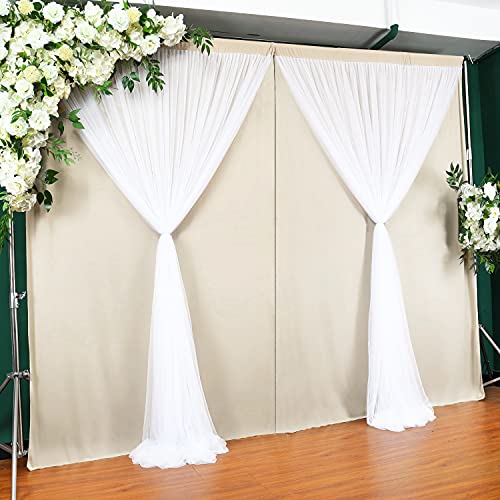 10ft x 7ft Champagne Tulle Backdrop Curtain for Bridal Shower Baby Shower Parties Wedding 3 Layers Sheer Photo Curtains Backdrop Fabric Drapes Panels Decoration for Photography Birthday Party