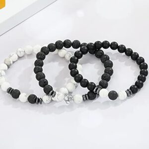 MengPa Mens Beaded Bracelets Matte Lava Rock Volcanic Stone Beads for Women Stretch Bracelet White Howlite Fashion Jewelry US4543B