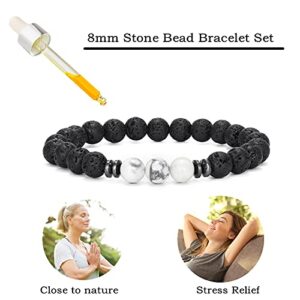 MengPa Mens Beaded Bracelets Matte Lava Rock Volcanic Stone Beads for Women Stretch Bracelet White Howlite Fashion Jewelry US4543B