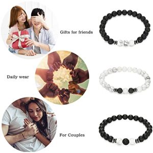 MengPa Mens Beaded Bracelets Matte Lava Rock Volcanic Stone Beads for Women Stretch Bracelet White Howlite Fashion Jewelry US4543B