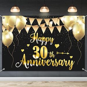 hamigar 6x4ft happy 30th anniversary banner backdrop - 30 wedding anniversary decorations party supplies - black gold