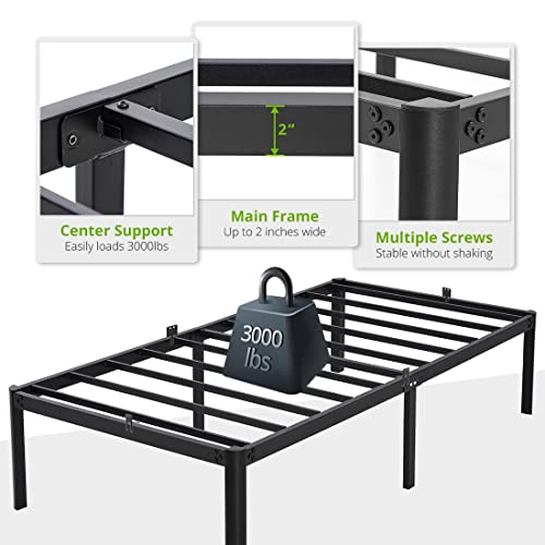 TATAGO 16 Inch Metal Platform Bed Frame with Anti-Collision Round Legs, 3000lbs Heavy Duty Mattress Foundation, Easy Assembly/Silent/Anti-Shake/Non-Slip/No Box Spring Needed, Twin