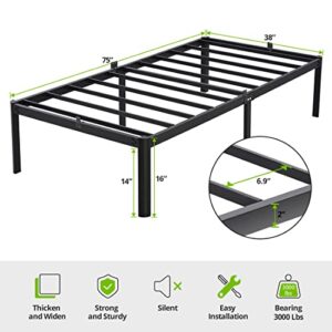 TATAGO 16 Inch Metal Platform Bed Frame with Anti-Collision Round Legs, 3000lbs Heavy Duty Mattress Foundation, Easy Assembly/Silent/Anti-Shake/Non-Slip/No Box Spring Needed, Twin