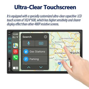 [HD 1024 * 600] Double Din Car Stereo Compatible with Apple CarPlay and Android Auto, Full Touch 7 Inch LCD Touchscreen Radio with Voice Control, Bluetooth, Waterproof Backup Camera, Mirror-Link