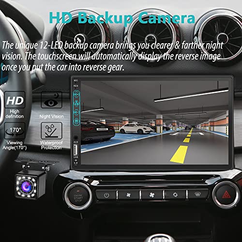 [HD 1024 * 600] Double Din Car Stereo Compatible with Apple CarPlay and Android Auto, Full Touch 7 Inch LCD Touchscreen Radio with Voice Control, Bluetooth, Waterproof Backup Camera, Mirror-Link