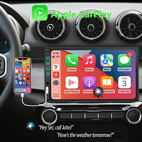 [HD 1024 * 600] Double Din Car Stereo Compatible with Apple CarPlay and Android Auto, Full Touch 7 Inch LCD Touchscreen Radio with Voice Control, Bluetooth, Waterproof Backup Camera, Mirror-Link