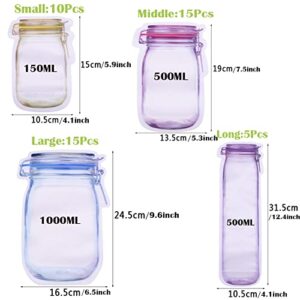 45 Pcs Reusable Mason Jar Ziplock Bags,Food Storage Bags Portable Food Saver Bags for Travel Camping Picnic Organizer(10Small,15Medium,15Large,5Tall)