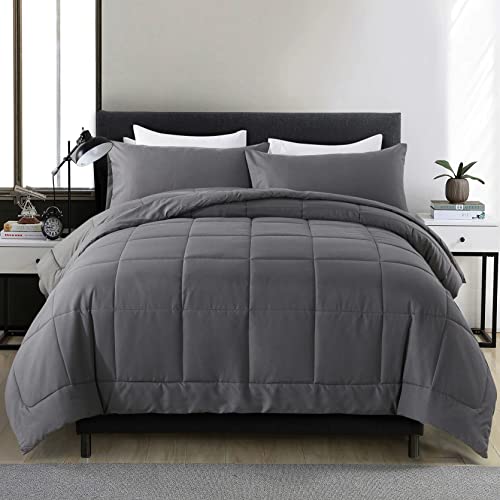 DOWNCOOL King Size Comforter Set -All Season Bedding Comforters Sets with 2 Pillow Cases -3 Pieces Bed Set Down Alternative King Bedding Set -Grey King Comforter Set(102"x90")