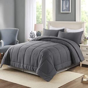 DOWNCOOL King Size Comforter Set -All Season Bedding Comforters Sets with 2 Pillow Cases -3 Pieces Bed Set Down Alternative King Bedding Set -Grey King Comforter Set(102"x90")