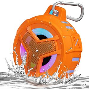 eboda bluetooth shower speaker, ipx7 waterproof portable wireless small mini speakers, floating, 2000 mah with rgb light for pool, beach, boat, kayak accessories, gifts for men and women -orange