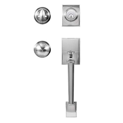 MAXECURITY Front Door Handle Single Cylinder Handleset (for Entrance and Front Door with Deadbolt Lock Set and Knob Reversible for Right & Left Doors Heavy Duty - Satin Nickel Finished