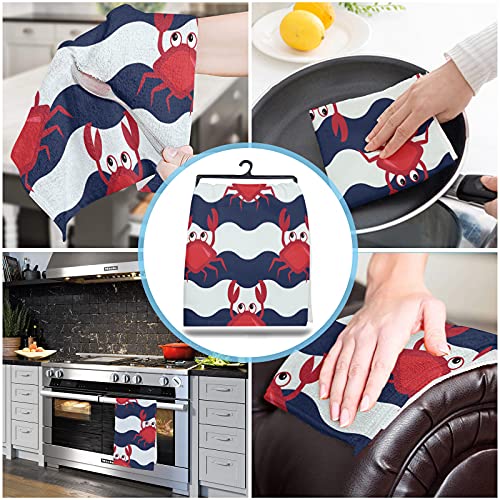 Big buy store Red Crab Kitchen Dish Towels, Soft Lightweight Microfiber Absorbent Hand Towel Blue Chevron Zig Zag Tea Towel for Kitchen Bathroom 18x28in