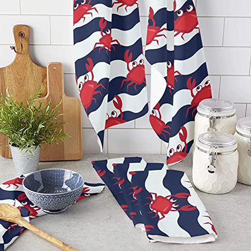 Big buy store Red Crab Kitchen Dish Towels, Soft Lightweight Microfiber Absorbent Hand Towel Blue Chevron Zig Zag Tea Towel for Kitchen Bathroom 18x28in