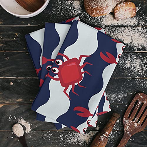 Big buy store Red Crab Kitchen Dish Towels, Soft Lightweight Microfiber Absorbent Hand Towel Blue Chevron Zig Zag Tea Towel for Kitchen Bathroom 18x28in