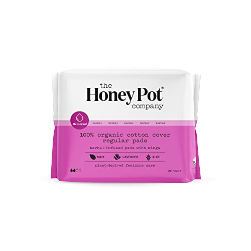 The Honey Pot Company - Regular Flow Pads with Wings - Organic Pads for Women - Herbal Infused w/Essential Oils for Cooling Effect, Cotton Cover, & Ultra-Absorbent Pulp Core - Feminine Care - 20 ct